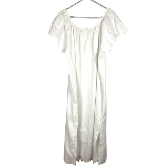 Eberjey The Harper White Linen Short PUff Sleeve Button Down Midi Dress Size XL - Picture 8 of 11